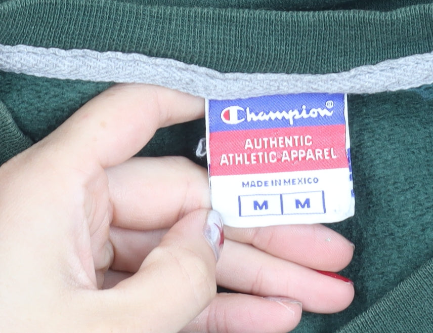 Champion Men’s Green Sweatshirt Size M Pullover V-Neck Logo