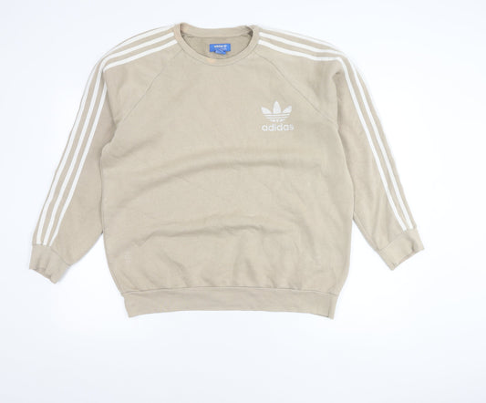 Adidas Men’s Beige Crew Neck Pullover Sweatshirt L Logo Long Sleeve