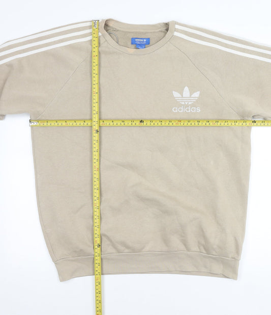 Adidas Men’s Beige Crew Neck Pullover Sweatshirt L Logo Long Sleeve