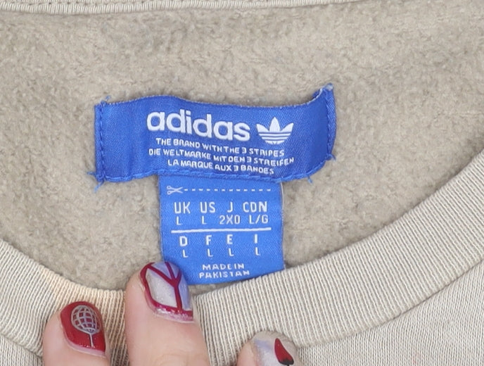 Adidas Men’s Beige Crew Neck Pullover Sweatshirt L Logo Long Sleeve