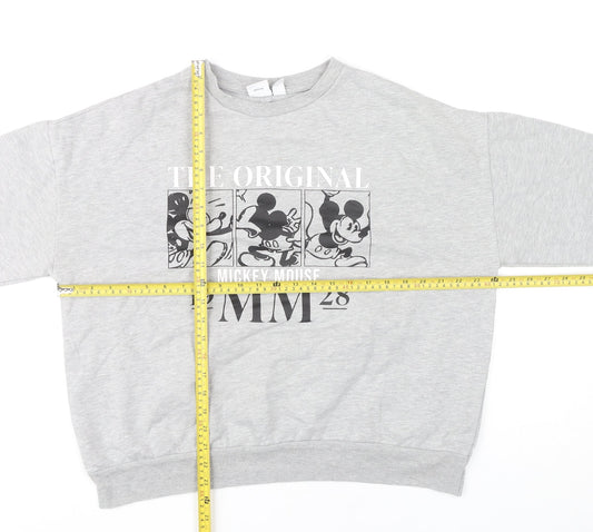 Disney Womens Grey Mickey Mouse Pullover Sweatshirt L 14/16