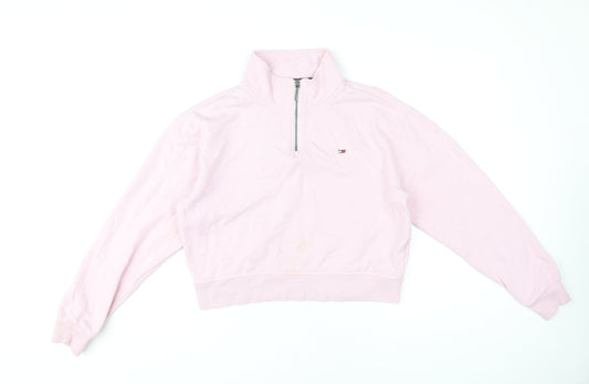 Tommy Jeans Women Pink 1/4 Zip Sweatshirt M Regular Fit Cotton Blend
