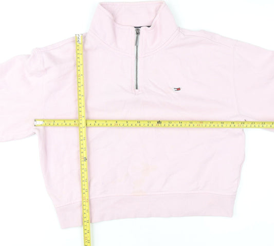 Tommy Jeans Women Pink 1/4 Zip Sweatshirt M Regular Fit Cotton Blend