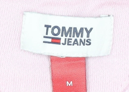 Tommy Jeans Women Pink 1/4 Zip Sweatshirt M Regular Fit Cotton Blend