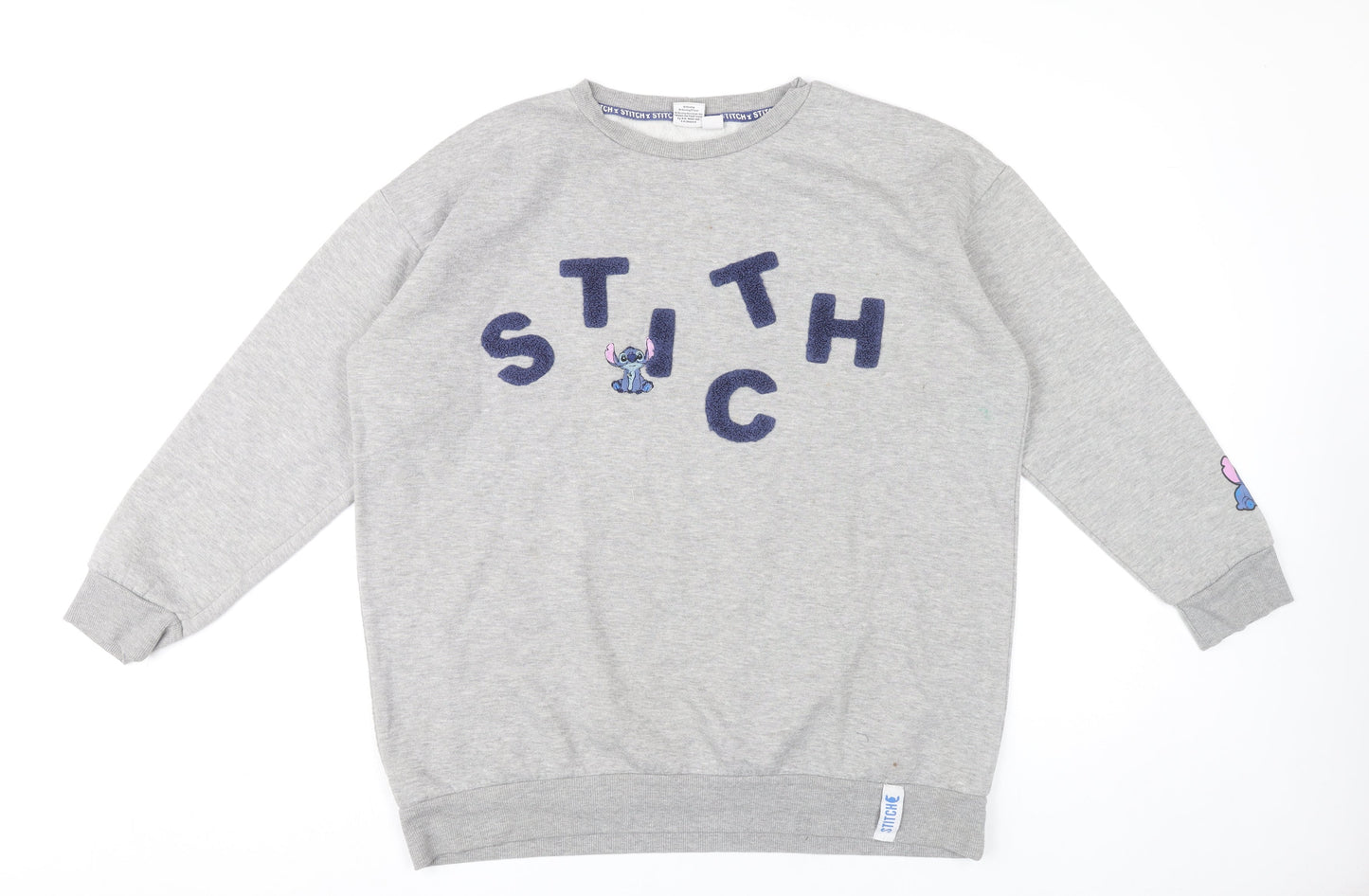 Disney Women’s Grey Stitch Sweatshirt XL Pullover Crew Neck