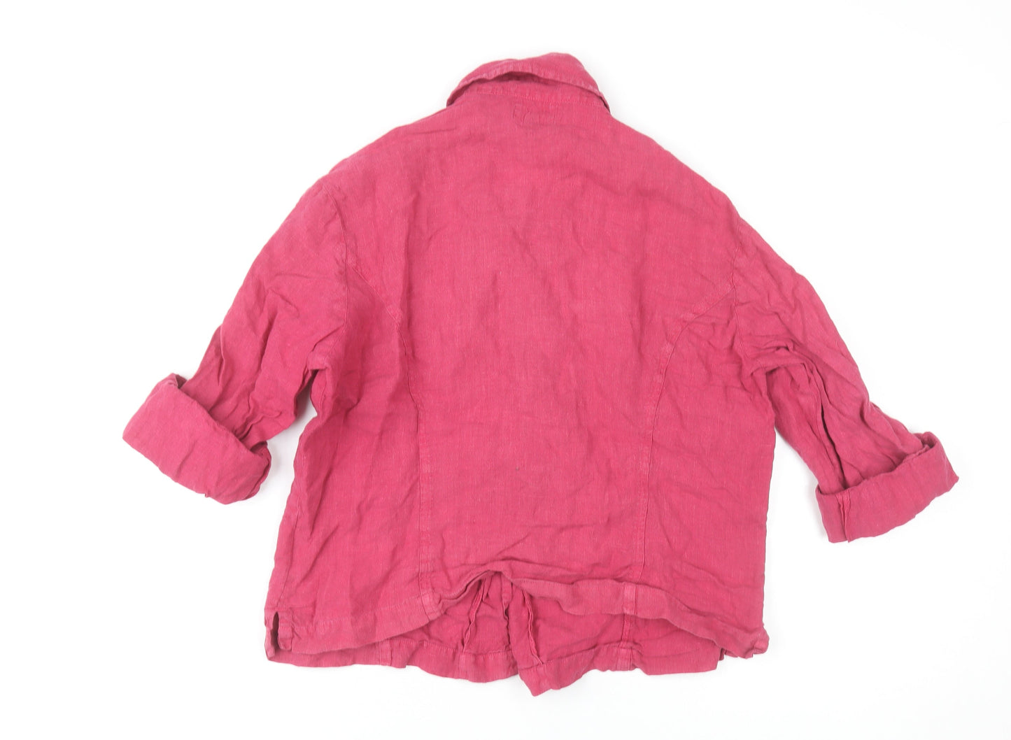 Hobbs Womens Pink Linen Button-Up Shirt Size 14 3/4 Sleeve