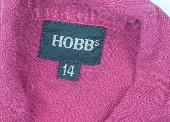 Hobbs Womens Pink Linen Button-Up Shirt Size 14 3/4 Sleeve