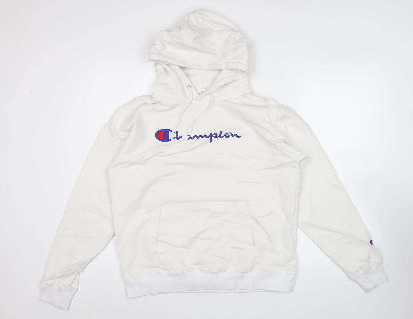 Champion Mens White Pullover Hoodie Large Embroidered Logo Sportswear