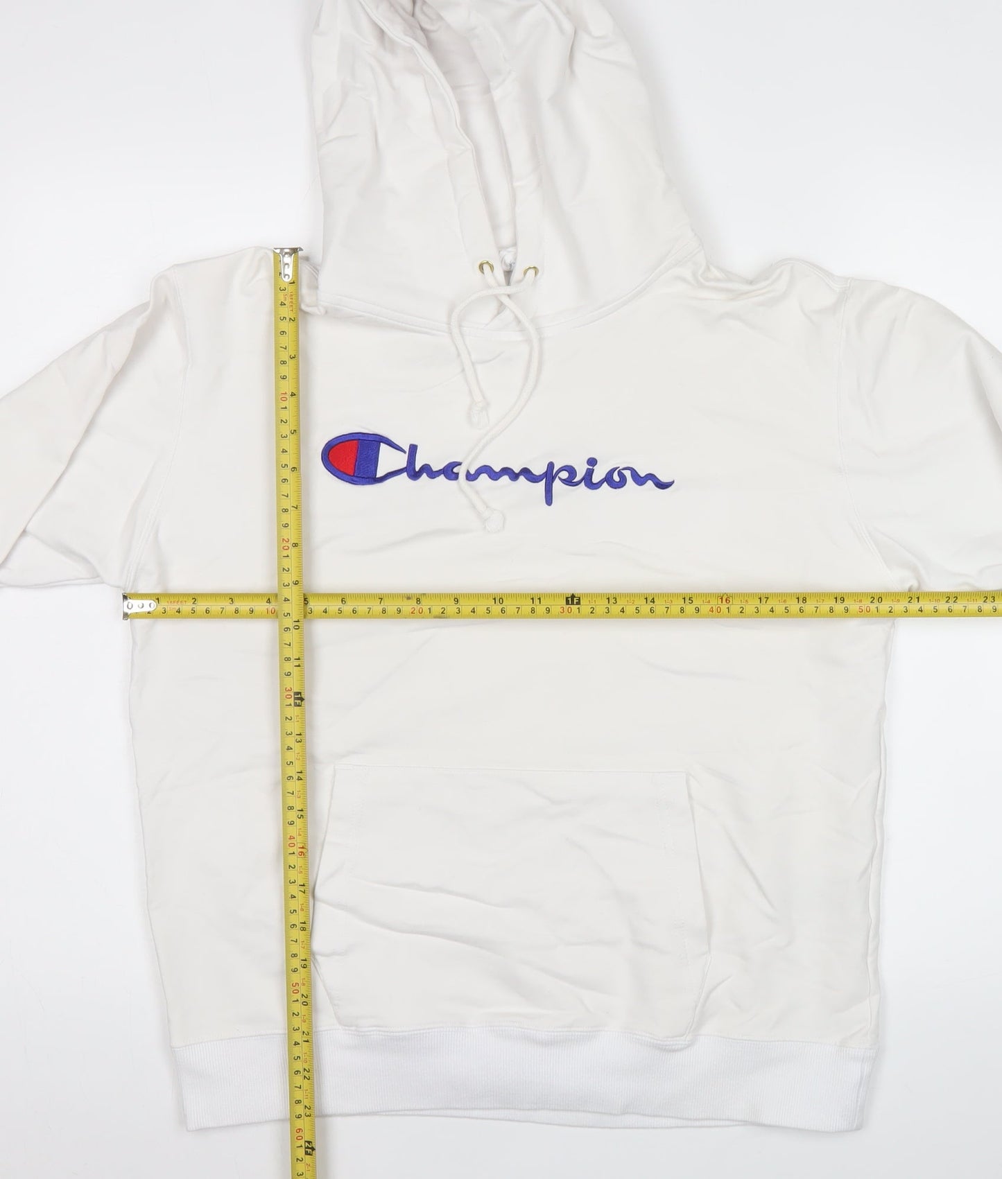 Champion Mens White Pullover Hoodie Large Embroidered Logo Sportswear