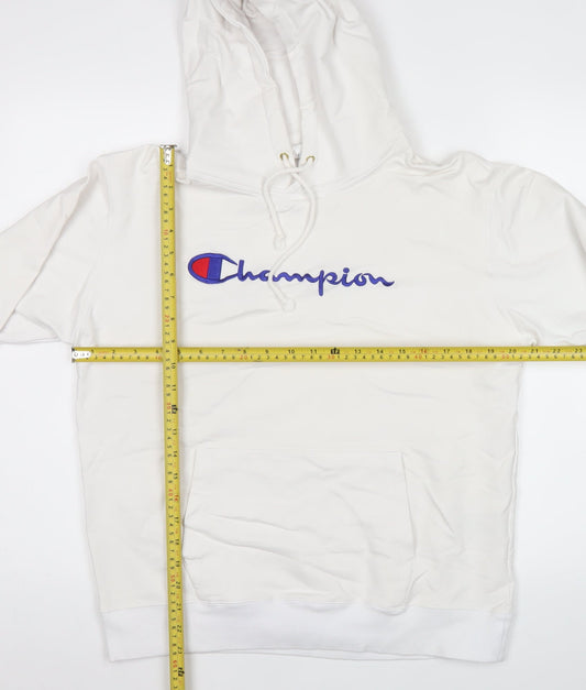 Champion Mens White Pullover Hoodie Large Embroidered Logo Sportswear