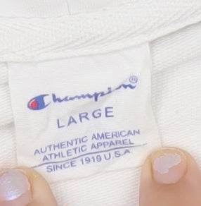 Champion Mens White Pullover Hoodie Large Embroidered Logo Sportswear