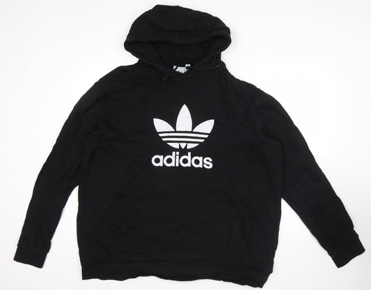 Adidas Mens Black XL Pullover Hoodie Logo Print Sportswear