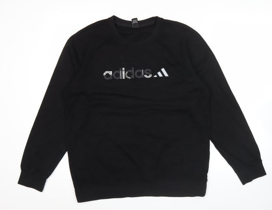 Adidas Mens Black XL Pullover Sweatshirt Crew Neck Logo Sportswear