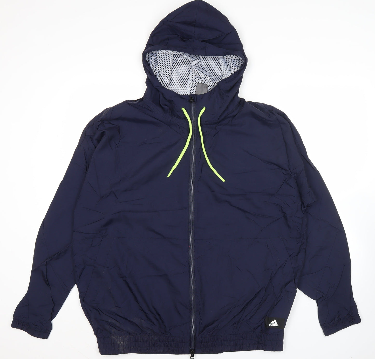 Adidas Men’s Blue XL Windbreaker Jacket Hooded Full Zip Sports Activewear
