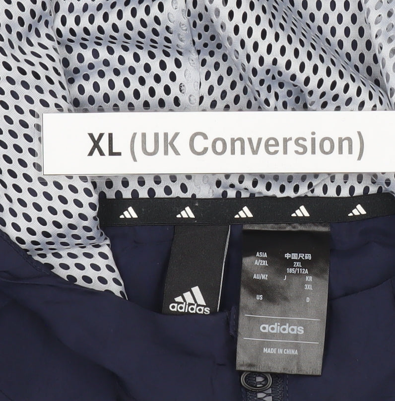 Adidas Men’s Blue XL Windbreaker Jacket Hooded Full Zip Sports Activewear