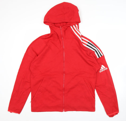 Adidas Mens Red Full Zip Hoodie Jacket Size L Sportswear