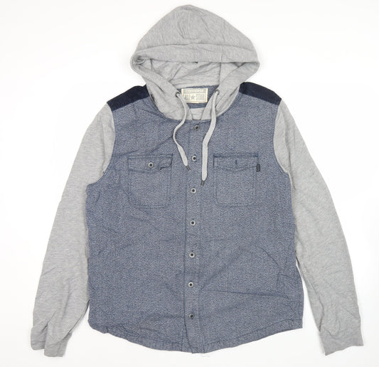 Converse Men’s Grey Blue Hooded Casual Jacket L Regular Fit