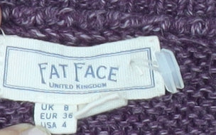 Fat Face Womens Purple Knit Jumper Size 8 Crew Neck Button Accent