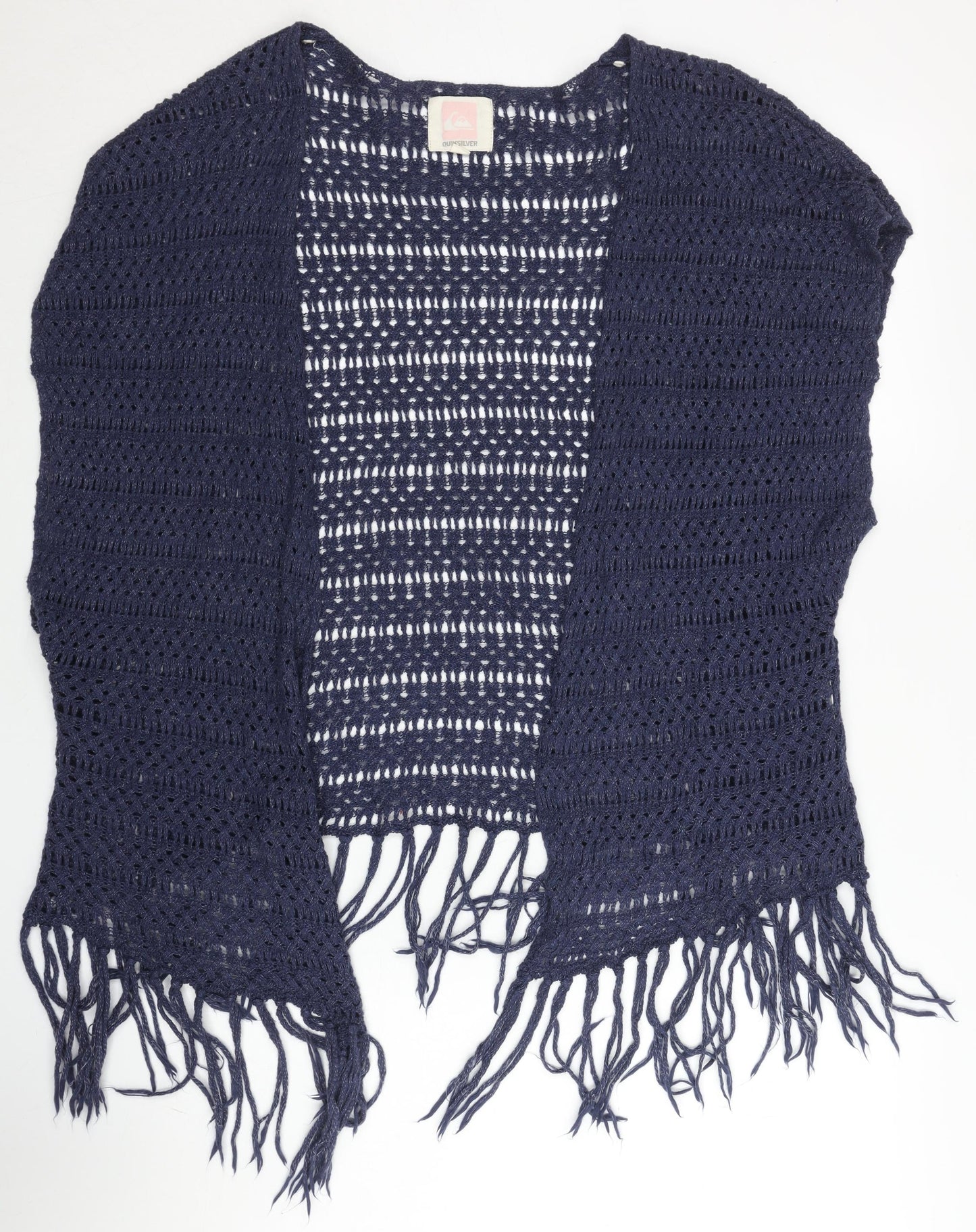 Quiksilver Womens Blue Open-Knit Crochet Shrug M Boho Fringe Beachwear