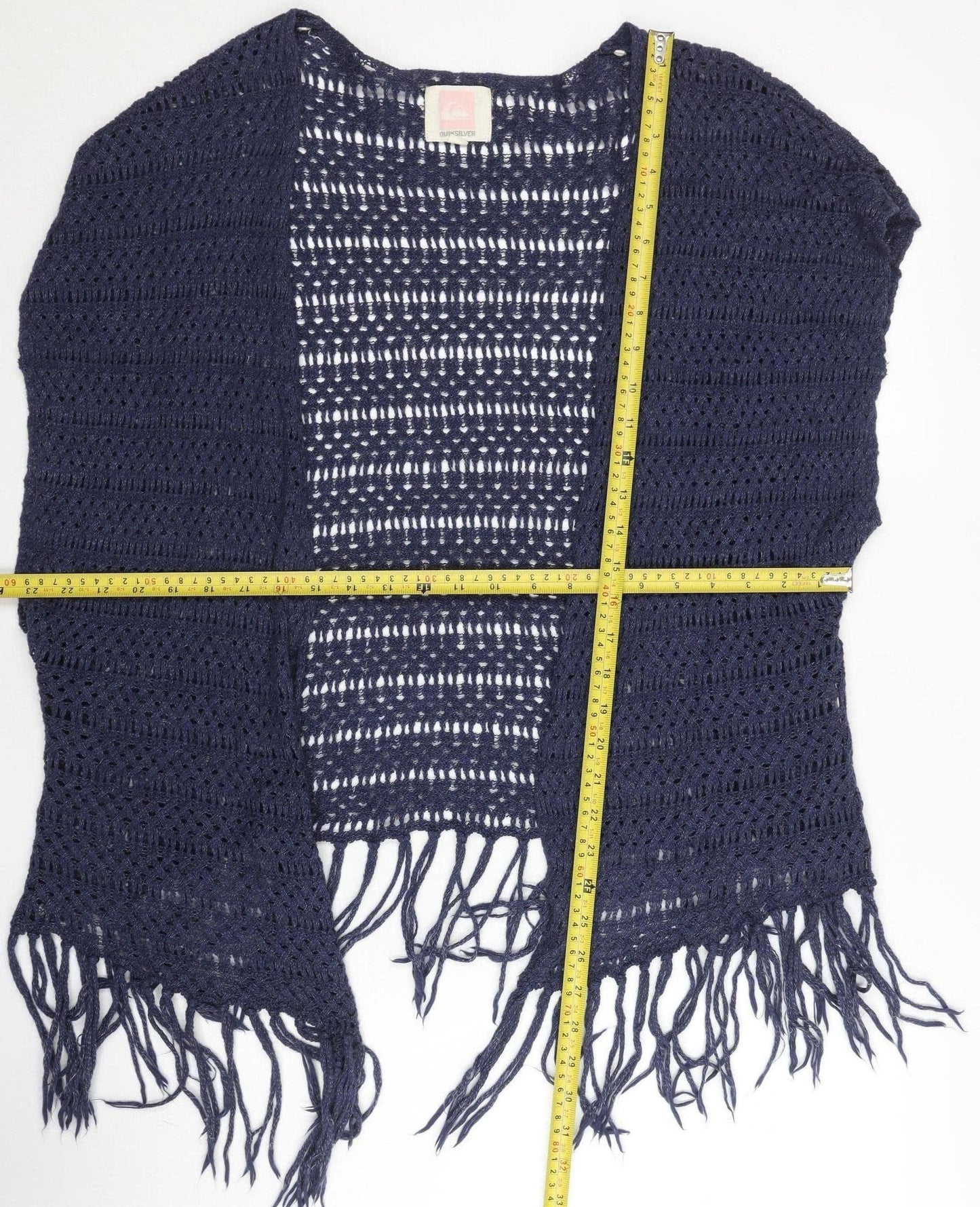 Quiksilver Womens Blue Open-Knit Crochet Shrug M Boho Fringe Beachwear