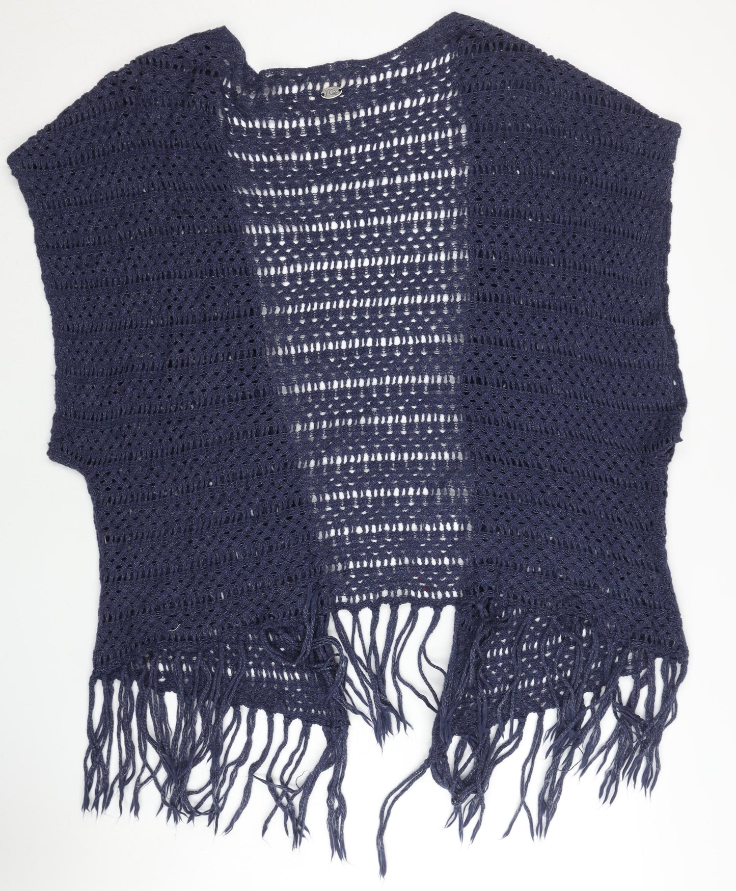 Quiksilver Womens Blue Open-Knit Crochet Shrug M Boho Fringe Beachwear