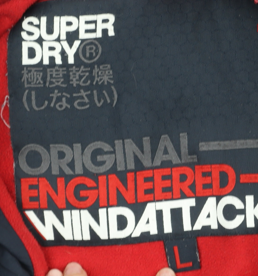 Superdry Men's Blue L Hooded Windbreaker Jacket with Logo Zip