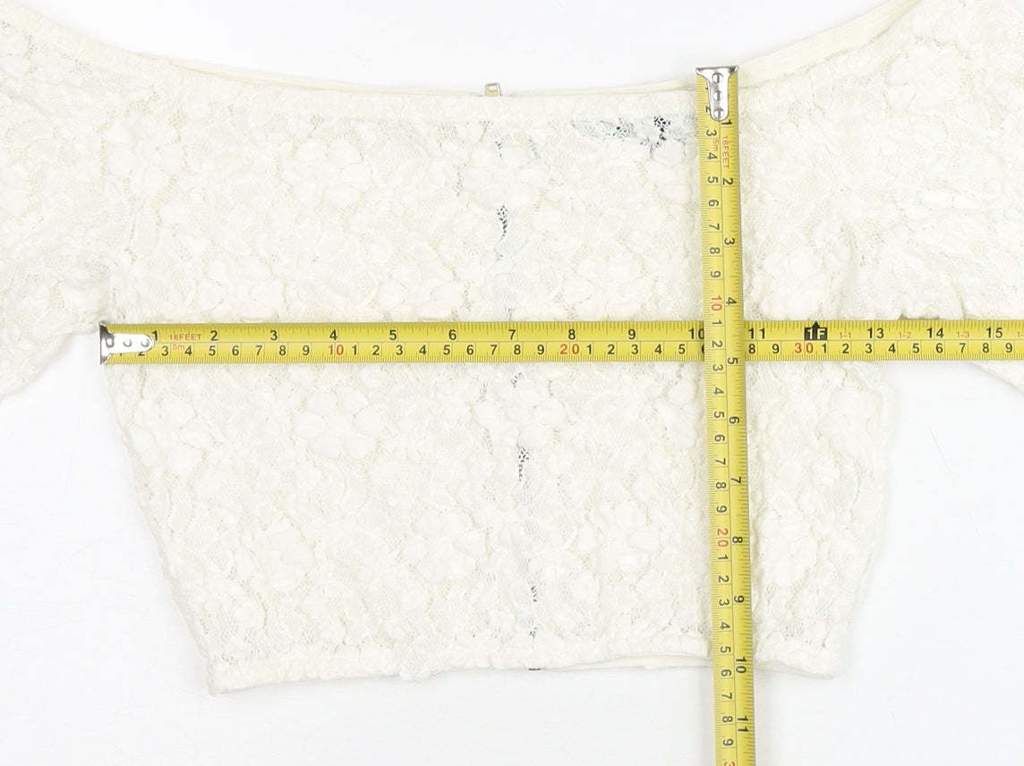 French Connection Women’s Ivory Lace Cropped Off-Shoulder Blouse UK 10