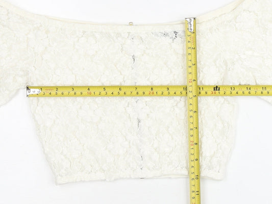 French Connection Women’s Ivory Lace Cropped Off-Shoulder Blouse UK 10