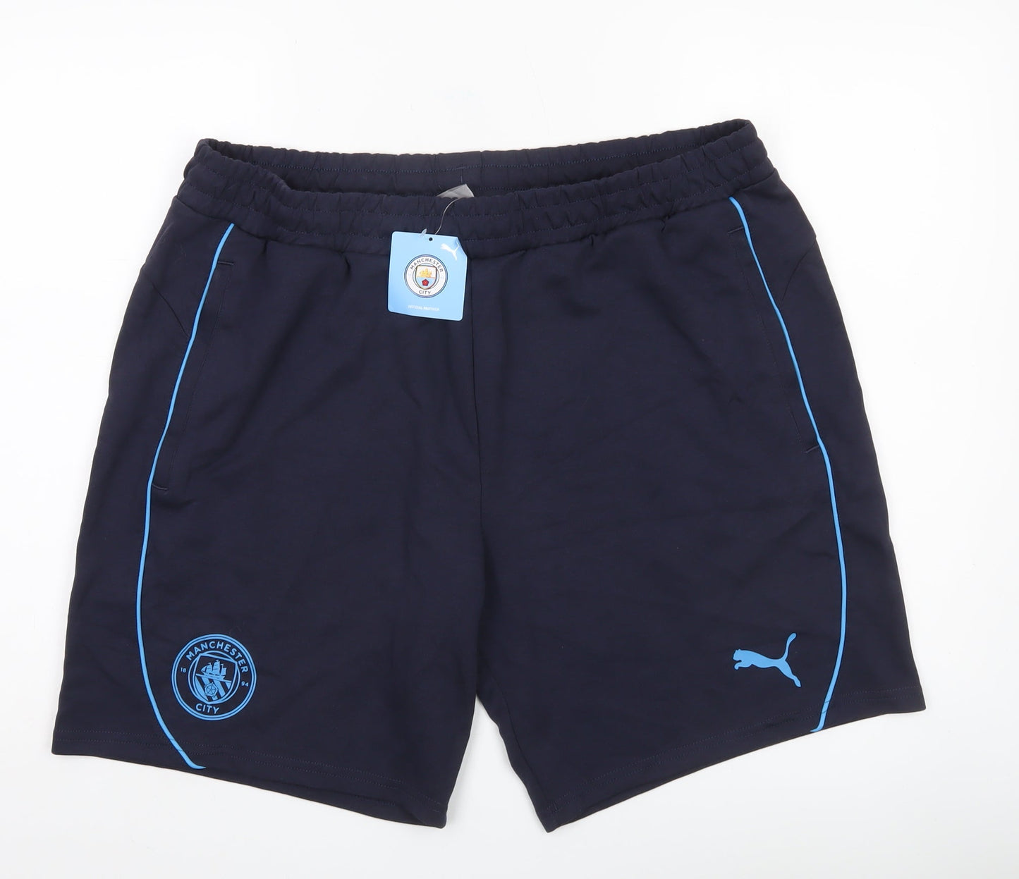 Puma Men’s XL Blue Manchester City Sweat Shorts Elastic Waist