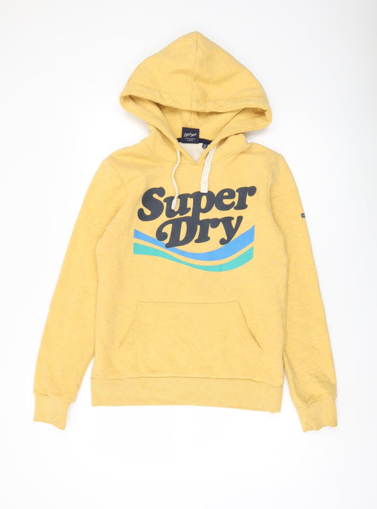 Superdry Womens Yellow Pullover Hoodie Size 8 Logo Print