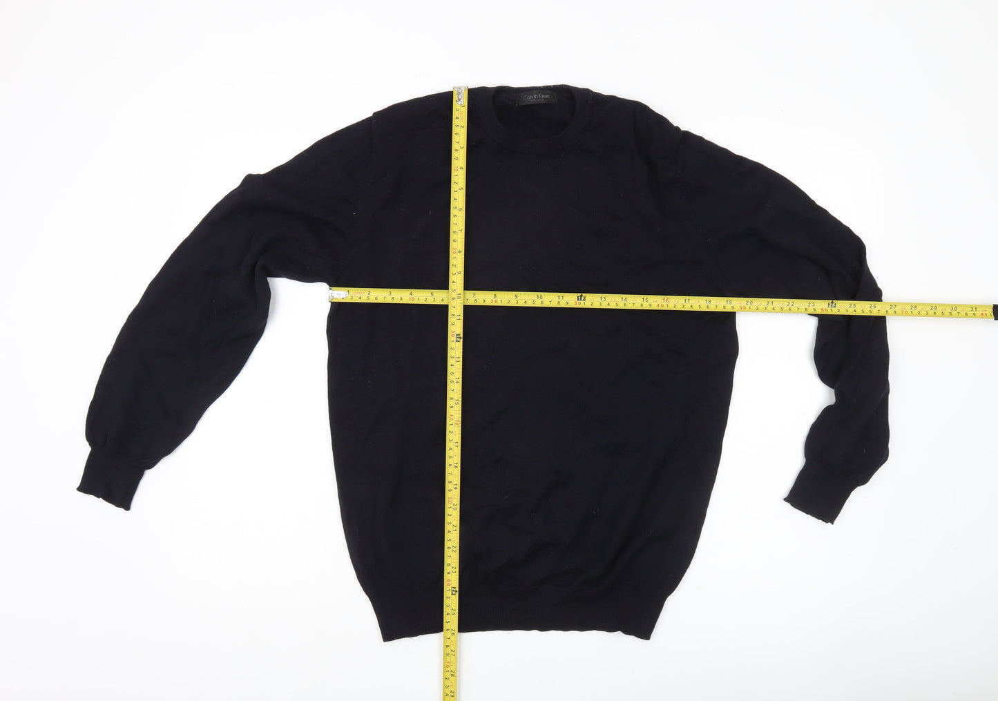 Calvin Klein Men’s Black Wool Jumper Size L Crew Neck Pullover