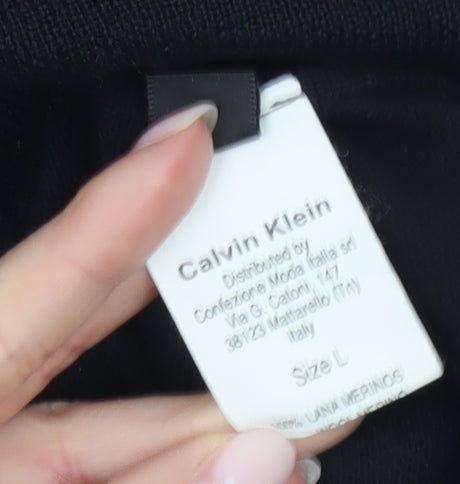 Calvin Klein Men’s Black Wool Jumper Size L Crew Neck Pullover