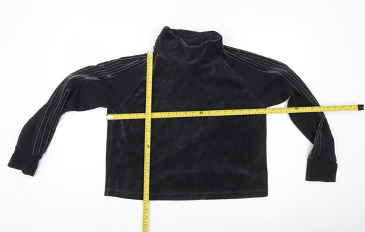 Adidas Womens Black Velour Sweatshirt UK M 12-14 High Neck Long Sleeve