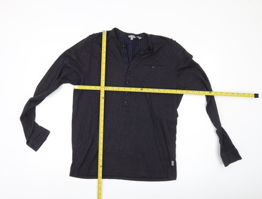 Ted Baker Unisex Adults Black L Long Sleeve Henley Cotton Shirt