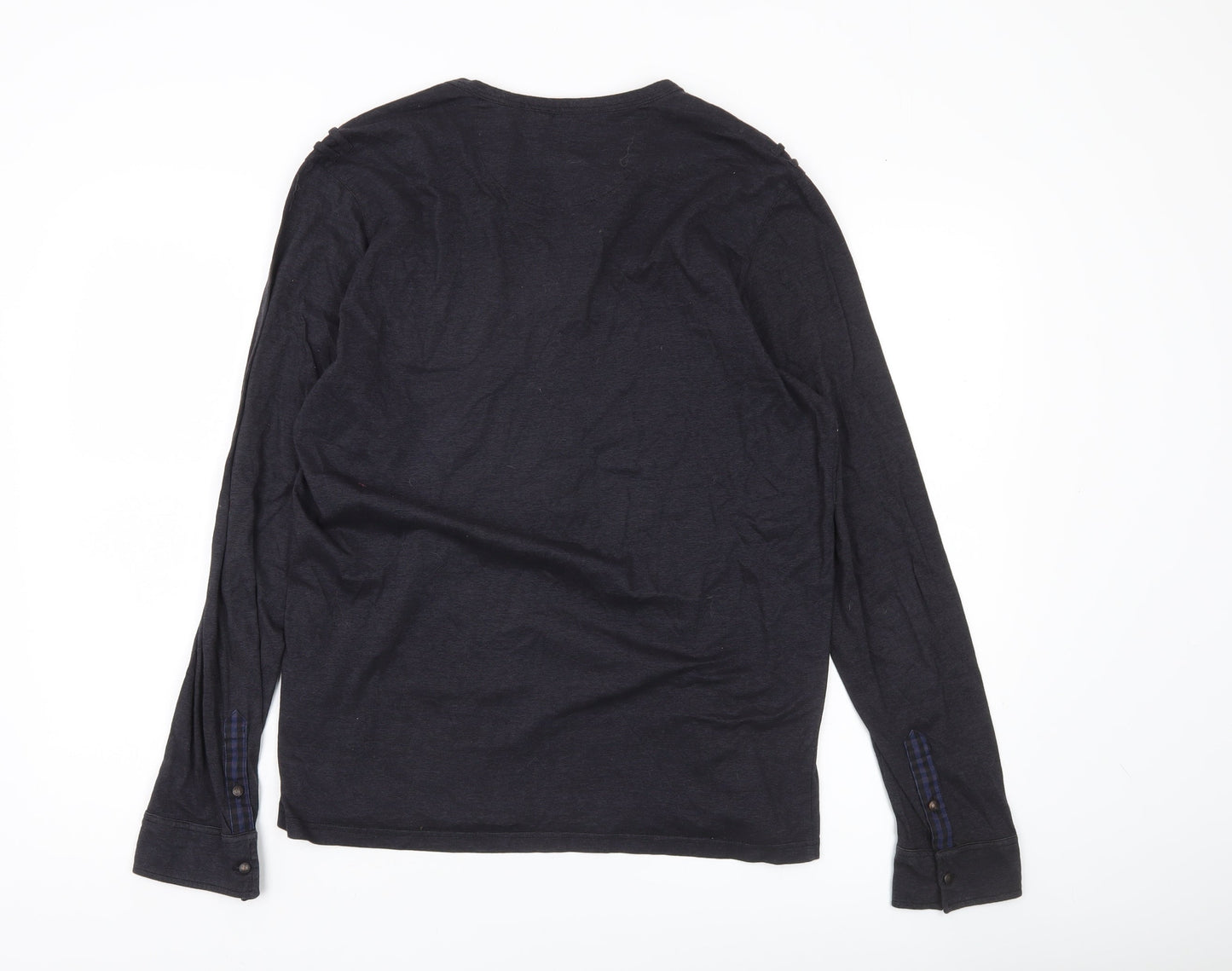Ted Baker Unisex Adults Black L Long Sleeve Henley Cotton Shirt
