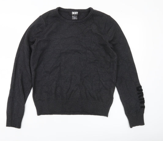 DKNY Women’s Black Crew Neck Knit Jumper Size 12 Long Sleeve Pullover