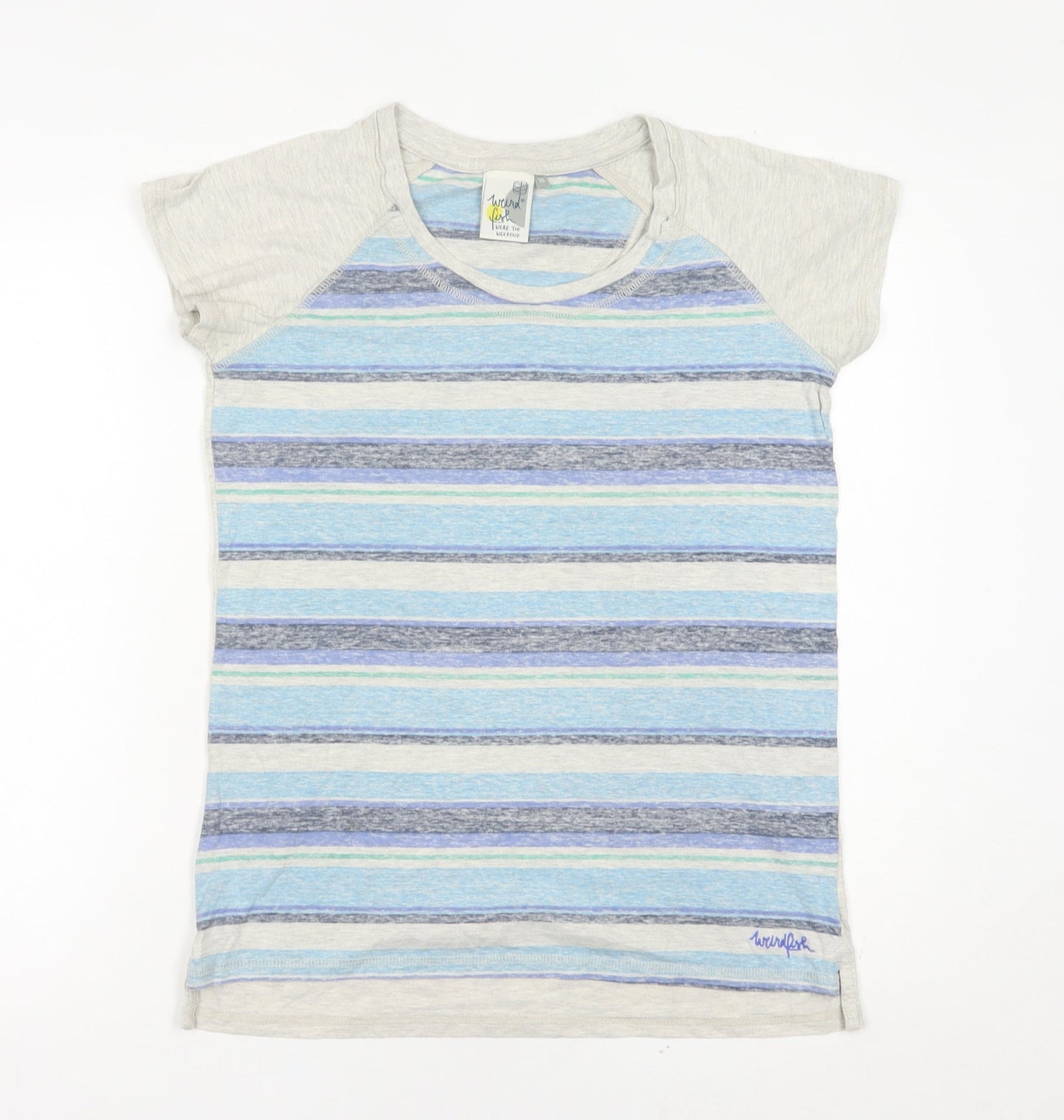 Weird Fish Womens Blue Striped T-Shirt Size 10 Short Sleeve Cotton Blend