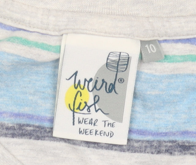 Weird Fish Womens Blue Striped T-Shirt Size 10 Short Sleeve Cotton Blend