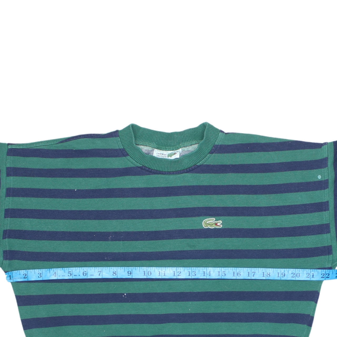 Lacoste Men's Green Blue Striped Sweatshirt M Vintage Crew Neck