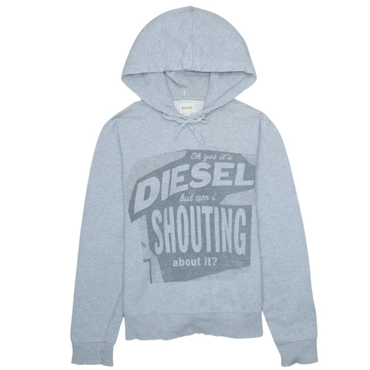 Diesel Men Grey Pullover Hoodie Size L Graphic Print Logo