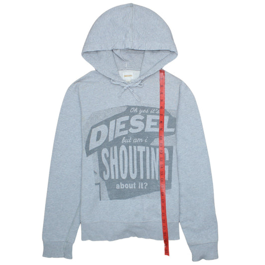 Diesel Men Grey Pullover Hoodie Size L Graphic Print Logo