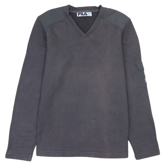 Fila Womens Black V-Neck Sweatshirt Size S Long Sleeve Cotton Blend