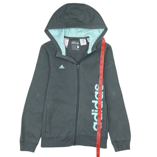 Adidas Boys Grey Full Zip Hoodie 11-12Y Logo Sport Essentials Cotton Blend