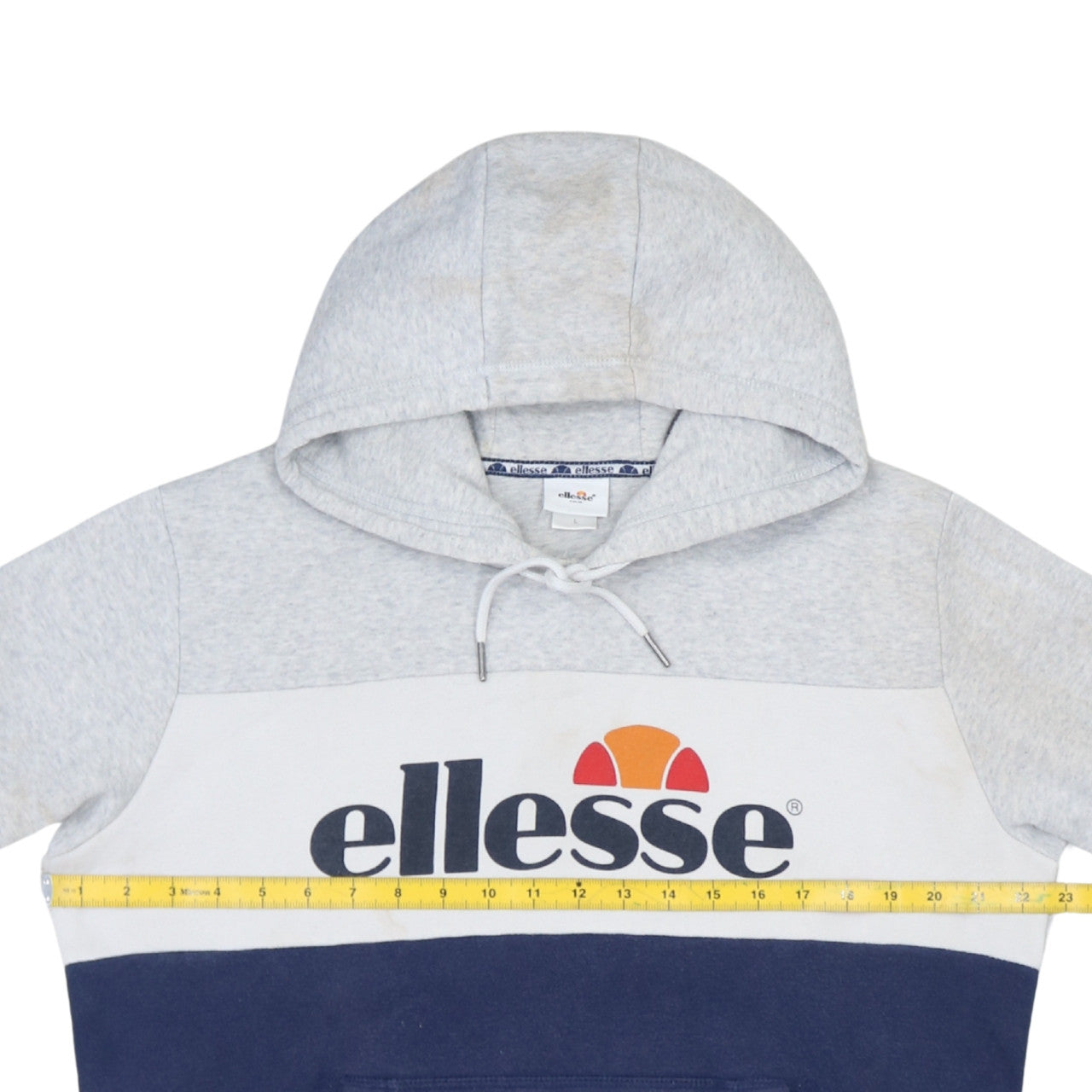 Ellesse Men’s Grey Blue Pullover Hoodie L Retro Logo Sportswear