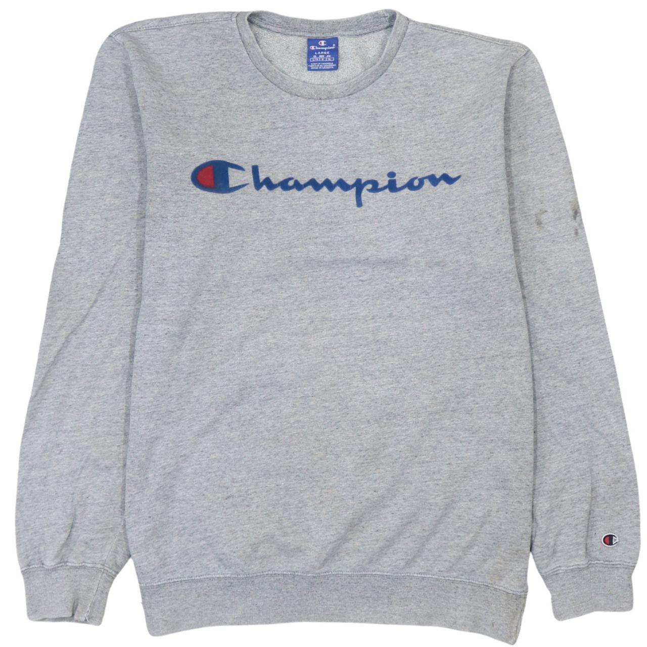 Champion Men’s Grey Pullover Sweatshirt L Logo Print Cotton