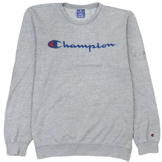 Champion Men’s Grey Pullover Sweatshirt L Logo Print Cotton