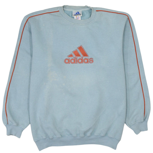 Additional front view of Adidas men’s blue small crew neck pullover sweatshirt logo tennis