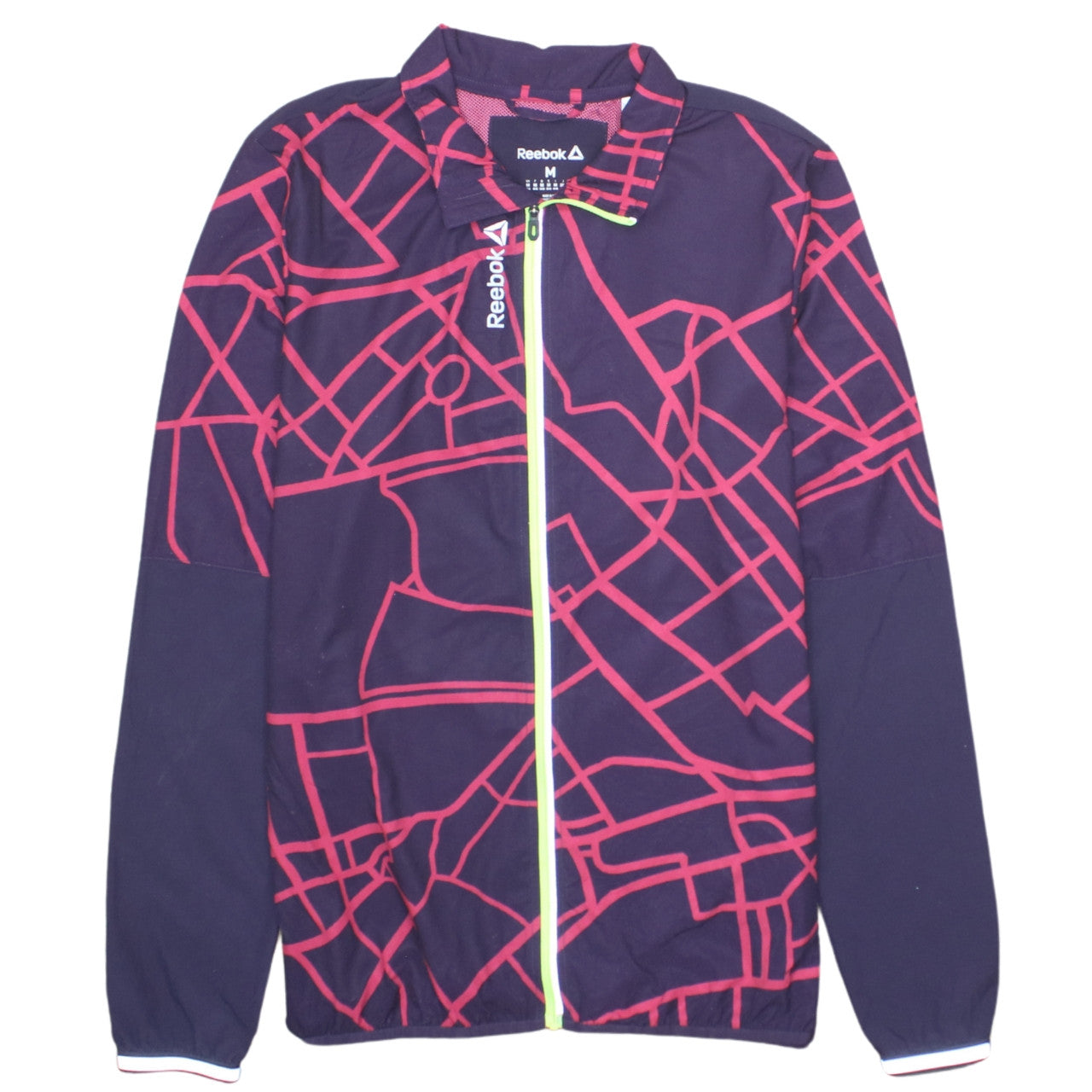 Reebok Womens Purple Geometric Track Jacket Size 12 Full Zip