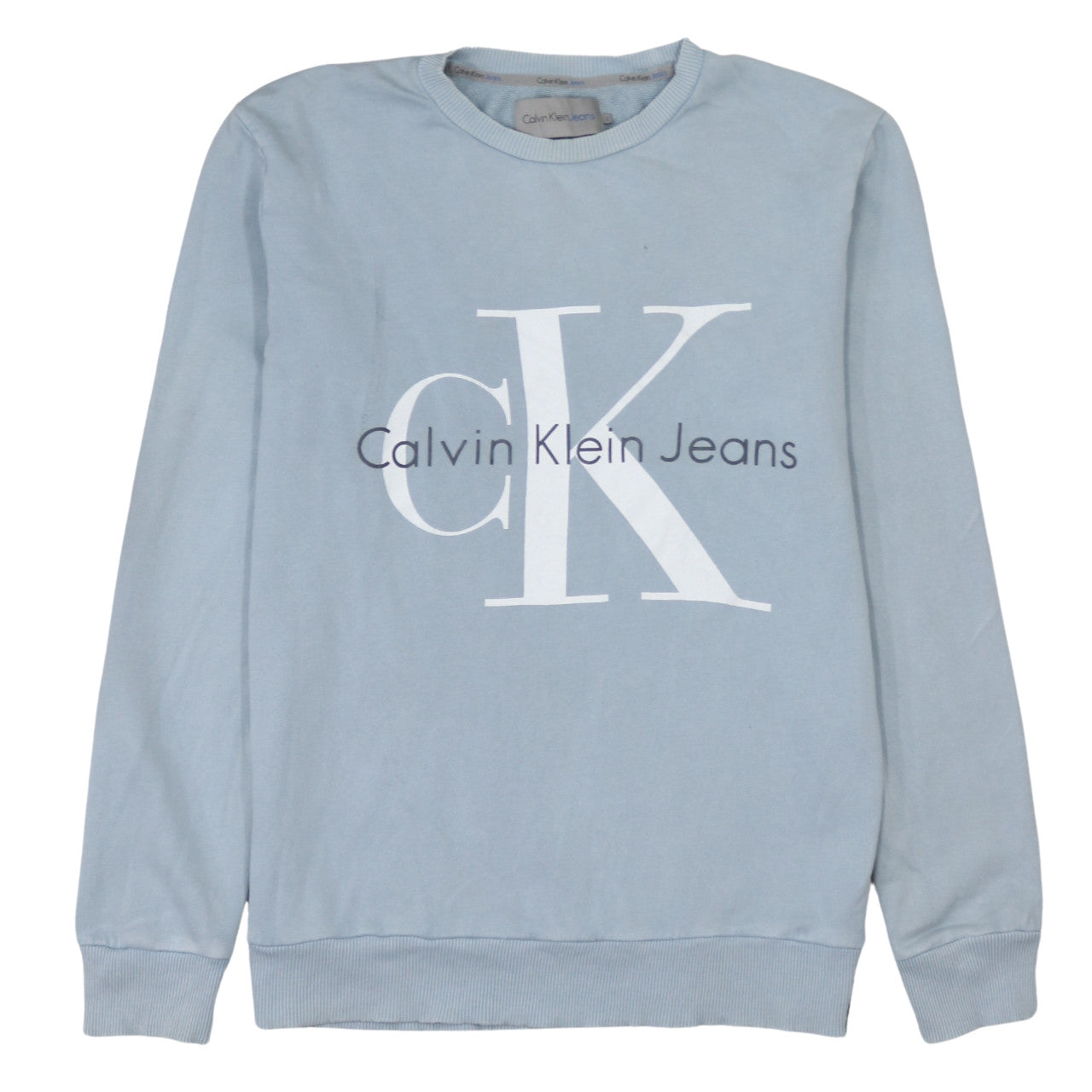 Calvin Klein Jeans Mens Blue Sweatshirt L Crew Neck Pullover Logo
