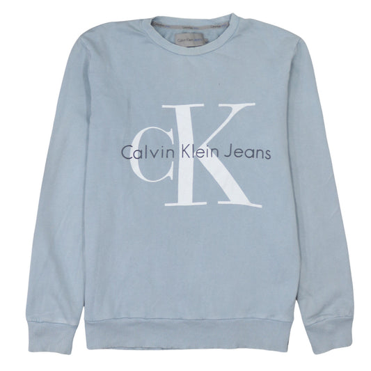 Calvin Klein Jeans Mens Blue Sweatshirt L Crew Neck Pullover Logo